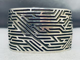One Of The Most Complex Native American Navajo Geomtric Hand Carved Sterling Silver Bracelet-Nativo Arts