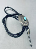 Mesmerizing Vintage Native American Navajo Pilot Mountain Turquoise Sterling Silver Huge Bolo-Nativo Arts