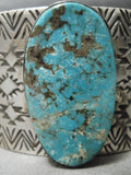 Huge Wide Navajo Blue Turquoise Native American Sterling Silver Bracelet-Nativo Arts