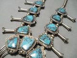 Museum Vintage Native American Navajo Basalt Turquoise Sterling Silver Squash Blossom Necklace-Nativo Arts