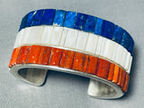 American Flag Very Rare Native American Navajo Lapis Coral Sterling Silver Bracelet-Nativo Arts
