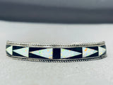 Impressive Vintage Native American Zuni Jet Stone & Synthetic Opal Sterling Silver Bracelet-Nativo Arts