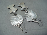 Signed Native American Navajo Turquoise Cluster Sterling Silver Earrings-Nativo Arts