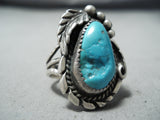Astounding Vintage Native American Navajo Blue Gem Turquoise Sterling Silver Ring Old-Nativo Arts
