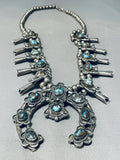 Bisbee Turquoise Vintage Native American Navajo Sterling Silver Squash Blossom Necklace-Nativo Arts