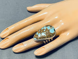 Rare Turquoise Native American #8 Sterling Silver Stamped Ring-Nativo Arts