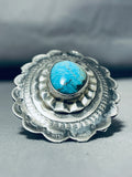 Fascinating Vintage Native American Navajo Kingman Turquoise Sterling Silver Concho Ring-Nativo Arts