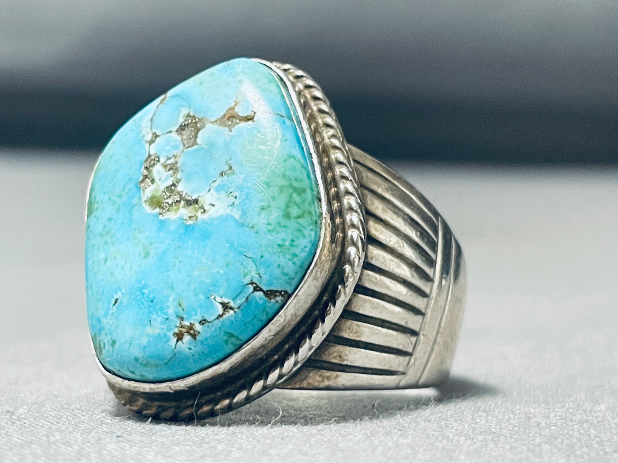 Vintage Turquoise Sterling Silver Ring Artist Signed Southwest Style hot Roadside Art