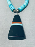 Native American Amazing Vintage Santo Domingo Kingman Turquoise & Jet Sterling Silver Necklace-Nativo Arts