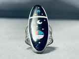 Amazing Native American Navajo Jet Cosmic Sterling Silver Ring Signed-Nativo Arts