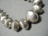 Rare Longer!! Vintage Native American Navajo Graduating Sterling Silver Hand Tooled Necklace Old-Nativo Arts