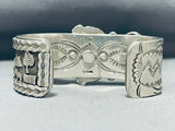 Native American One Of The Most Unique Silver Work Vintage Turquoise Sterling Bracelet-Nativo Arts