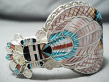 Superb Zuni Native American Turquoise Textured Inlay Sterling Silver Bracelet-Nativo Arts