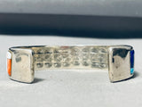 Very Detailed Vintage Native American Navajo Turquoise Inlay Sterling Silver Bracelet-Nativo Arts