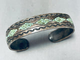 Authentic Vintage Native American Navajo Green Turquoise Inlay Sterling Silver Bracelet-Nativo Arts