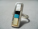 Native American Gorgeous Vintage Zuni Turquoise Inlay Sterling Silver Shell Ring-Nativo Arts