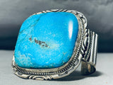 One Of The Best Square Dturquoise Native American Navajo Sterling Silver Bracelet-Nativo Arts