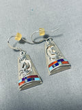 One Of The Most Detailed Vintage Native American Navajo Inlay Sterling Silver Earrings-Nativo Arts