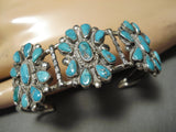 Amazing Vintage Native American Navajo Triple Turquoise Florals Sterling Silver Bracelet Cuff-Nativo Arts