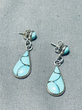Native American Beautiful Detailed Zuni Turquoise Sterling Silver Round Inlay Earrings-Nativo Arts