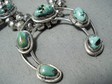 Carico Lake Turquoise Vintage Native American Navajo Sterling Silver Squash Blossom Necklace-Nativo Arts