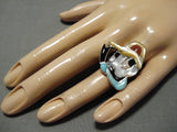 Important Inlay Master Native American Zuni Donald Duck Turquoise Sterling Silver Ring-Nativo Arts