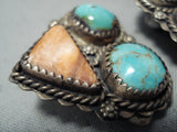 Dazzling Vintage Native American Navajo Turquoise Sterling Silver Shell Earrings-Nativo Arts