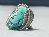 Stunning Vintage Native American Navajo Green Turquoise Sterling Silver Leaf Ring Old-Nativo Arts