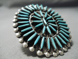 Important Vintage Native American Zuni Needle Turquoise Sterling Silver Ghahate Ring-Nativo Arts