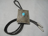 Tremendous Vintage Native American Navajo Sleeping Beauty Turquoise Sterling Silver Bolo Tie Old-Nativo Arts