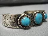 Incredible Vintage Native American Navajo Blue Gem Turquoise Sterling Silver Bracelet Cuff-Nativo Arts