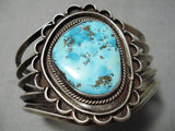 Heavy Vintage Native American Navajo Rare Turquoise Sterling Silver Bracelet Old-Nativo Arts