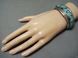 Quality Douglas Heavy Vintage Native American Navajo Turquoise Sterling Silver Inlay Bracelet-Nativo Arts