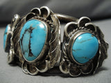 Important Blue Warrior Turquoise Vintage Native American Navajo Sterling Silver Bracelet Old-Nativo Arts