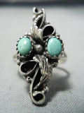 Stunning Vintage Native American Navajo 2 Turquoise Sterling Silver Swirl Ring Old-Nativo Arts