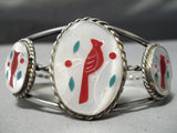 Detailed Vintage Native American Navajo Zuni Sterling Silver Peark Cardinal Bracelet Old-Nativo Arts