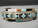 One Of The Best Vintage Native American Zuni Turquoise Side Inlay Sterling Silver Bracelet-Nativo Arts