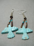 Intricate!! Vintage Native American Navajo Eagle Turquoise Sterling Silver Heishi Earrings-Nativo Arts