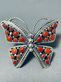 Awesome Native American Navajo Corals Sterling Silver Immense Butterfly Ring-Nativo Arts