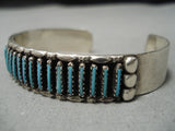 Astonishing Vintage Native American Navajo Needle Turquoise Sterling Silver Bracelet Cuff Old-Nativo Arts