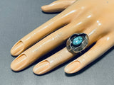 Intricate Matrix Vintage Native American Navajo Turquoise Sterling Silver Ring Old-Nativo Arts