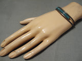 Intricate!! Vintage Native American Zuni Navajo Neelde Turquoise Sterling Silver Bracelet-Nativo Arts