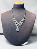 One Of The Best Vintage Native American Navajo Spiderweb Turquoise Sterling Silver Necklace-Nativo Arts
