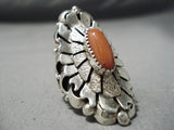 Incredible Navajo Coral Sterling Silver Ring Old Native American-Nativo Arts