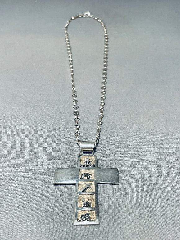 Important Sorrowful Mysteries Vintage Native American Navajo Sterling Silver Cross Necklace-Nativo Arts