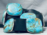 Huge Turquoise Chunk Native American Navajo Signed Sterling Silver Concho Belt-Nativo Arts