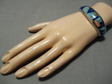Thicker And Sturdy!! Vintage Native American Navajo Turquoise Inlay Sterling Silver Bracelet-Nativo Arts