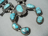 Very Rare Vintage Native American Navajo Turquoise Sterling Silver Squash Blossom Necklace-Nativo Arts