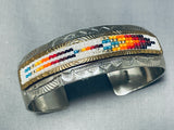 Detailed Vintage Native American Navajo Hand Beaded Sterling Silver Bracelet-Nativo Arts