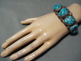 Supberb Vintage Native American Navajo 9 Morenci Turquoise Sterling Silver Bracelet Old-Nativo Arts